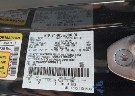 2023 Ford Bronco Sport Big Bend из США, поврежденный, VIN 3FMCR9B6XPRD88191